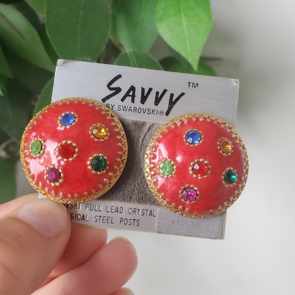 Swarovski Jewelry - Vintage Savvy By Swarovski Full Lead Crystal Surgical Steel Earrings Round